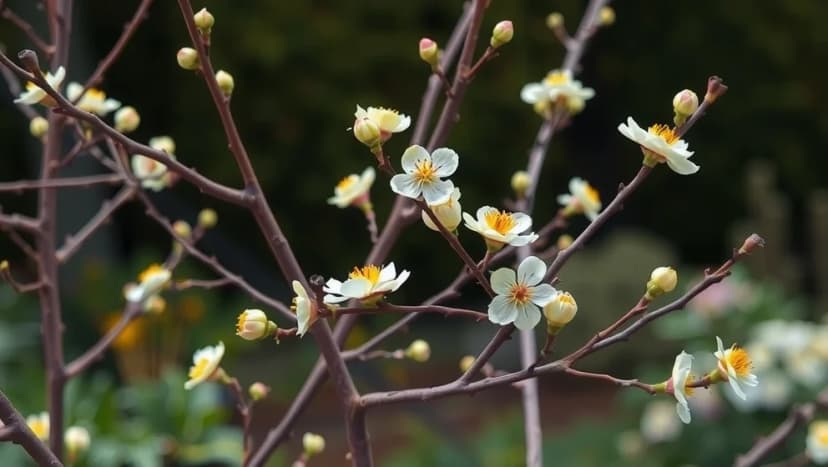 Buskar som blommar på bar kvist